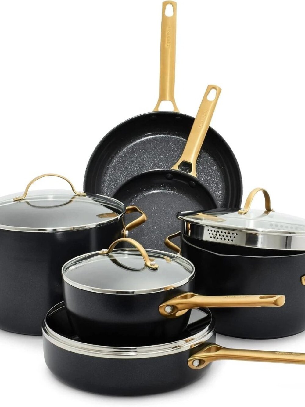 GreenPan Reserve 10pc Ceramic Nonstick Pots Pans Cookware Set Black Gold Handles